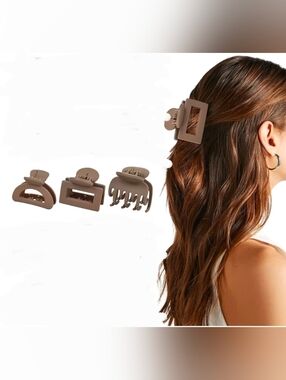 3 Pk Matte Taupe Hair Claw Clip Set- Small Medium Size BNIB